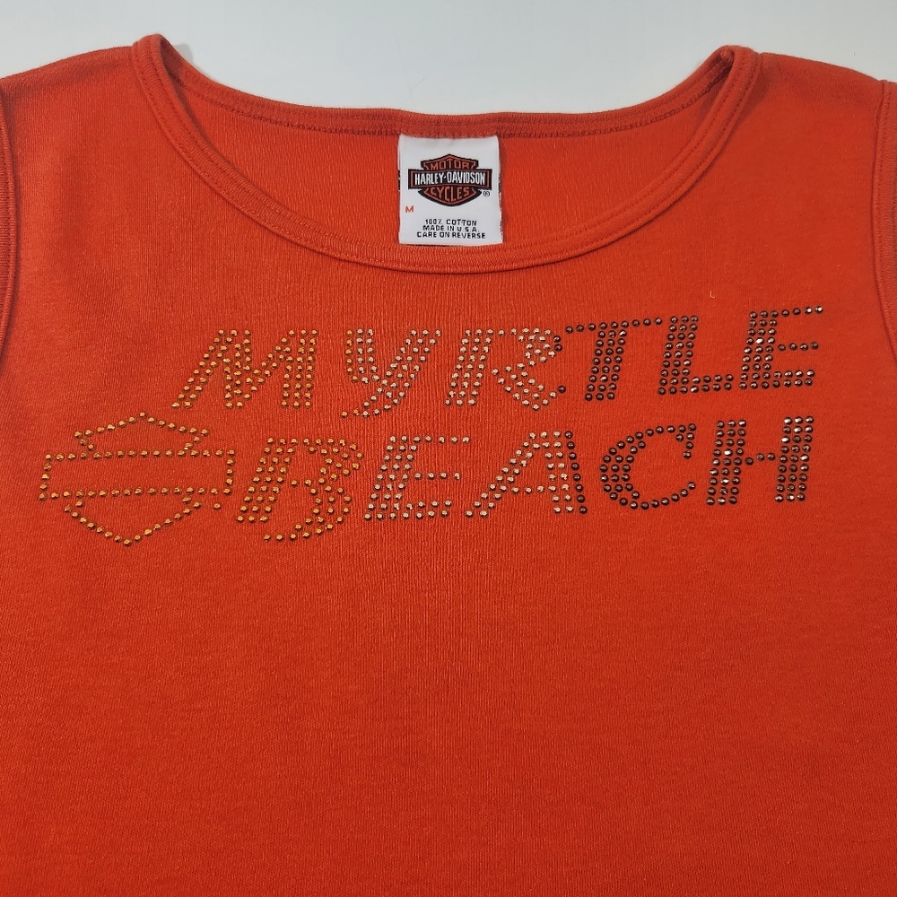 Vintage Harley Davidson Myrtle Beach Orange Embellished Tank Top Size Medium